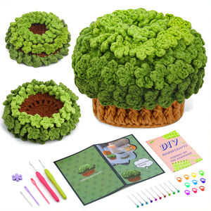 Posavasos de ganchillo con flores verdes, cesta de plantas, posavasos, kit de ganchillo para principiantes - Product Image 1