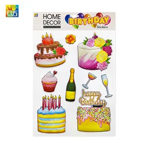 Happy Birthday decorative flowers cake gift box wall window Stickers for Kids and Adults for Baby Birthday Party Decorations