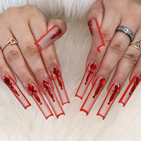 504 faux ongles XXL style français, longs, en acrylique, forme cercueil/trapèze, transparents/naturels, à demi-couverture