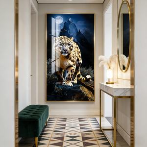 Art mural 3D personnalisé moderne, décoration de salon d'hôtel, minimaliste, imprimé HD, animaux léopard, peinture en porcelaine cristalline - Product Image 5
