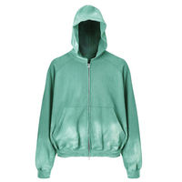 Veste à capuche unisexe vintage délavée dégradée avec fermeture éclair bidirectionnelle, brodée, en coton French Terry, style streetwear