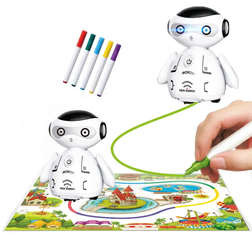 Inductie Smart Robot Speelgoed Intelligente Trekken Lijn Track Volgende Robot Speelgoed Met Kleur Veranderende Inductieve En 5Pcs Kleur Pen