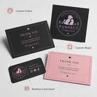 Carte de remerciement personnalisée pour les soins des animaux de compagnie, en carton foncé avec motif rose sur le thème des animaux, pour les inserts de remerciement des petites entreprises