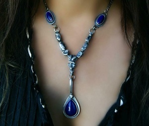 Lapis Lazzuli pierre précieuse naturelle 925 collier de bijoux faits à la main en argent sterling massif 16-18" - Product Image 1
