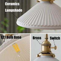 Lampe suspendue vintage japonaise pour restaurant, lampe suspendue en céramique et laiton antique pour chambre à coucher nordique, lampe de chevet