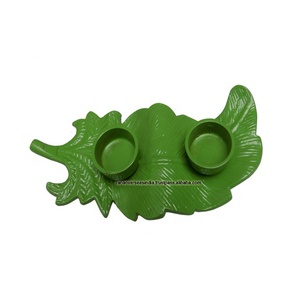 2 bougeoirs décoratifs en Aluminium avec plateau en feuilles, de couleur verte, pour noël et mariage - Product Image 1