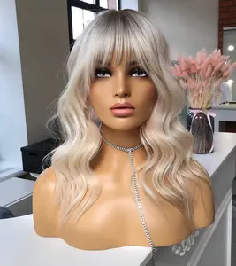Top Grade European Virgin Human Hair Jewish Kosher Silver Color HD Transparent Lace Front Wigs With Fringe