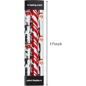 Christmas <b>Wrapping</b> <b>Paper</b> Roll 42.5 Sq Ft Metallic Santa Sleigh Reindeer Stripe Plaid Snowflake Gift Craft Anti Curl - Product Image 4