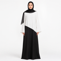 Nouvelle Abaya au design moderne pour femmes musulmanes, vêtement islamique, tenue quotidienne, pour mariage et fête, Loriya, personnalisable, élégante, en polyester, noir et blanc