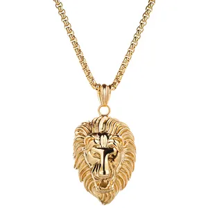 Haosen High Quality Jewelry CustomStainless Steel Plated Gold Silver Black Lion Head Pendant Necklaces For Men Gift