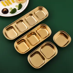 High Quality Korean Square Sauce Tray 18/10 Stainless Steel Restaurant Golden Sauce Plate Kimchi Plate