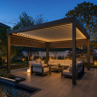 Pergola extérieure en aluminium Jiake avec volets roulants coupe-vent, toit à lamelles et éclairage LED pour jardin, terrasse et patio