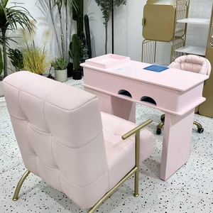 Mesa de Manicura Rosa, Muebles de Salón, Escritorio Individual para Manicura, Estación de Trabajo para Estudio de Belleza con Almacenamiento - Product Image 4