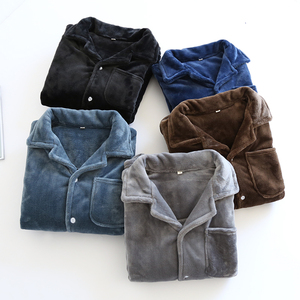 <span class=keywords><strong>Pijamas</strong></span> de Franela de Alta Calidad para <span class=keywords><strong>Hombre</strong></span>, Gruesos, de Color Sólido, con Cuello, para Otoño/Invierno, Cálidos - Product Image 1
