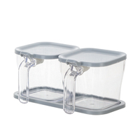 Boîte d'assaisonnement Rectangle carré en plastique Transparent combiner ensemble Pot à condiments bocaux cuillère sans BPA lavable au lave-vaisselle de qualité alimentaire