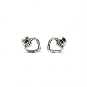 E1237 Orecchini a cuore in oro bianco, gioielli unisex alla moda, regalo in lega placcata - Product Image 1