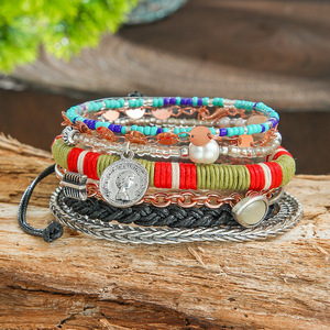 Bohemian Wrap Bracelets Multilayer Beaded Alloy <b>Rose</b> <b>Gold</b> Plated Unisex Fashion Jewelry - Product Image 1