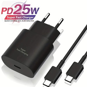Adaptador de Viaje Cargador Rápido de 25W USB-C de Gran Venta con Cable de Datos Tipo C Función PD 3.0 Producto Eléctrico de - Product Image 1