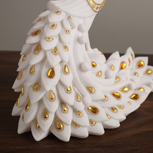 Adorno Decorativo de Pavo Real Estilo Chino, Resina Blanca Dorada, Decoración de Escritorio para Sala de Estar, Juego de Varias Piezas - Product Image 3