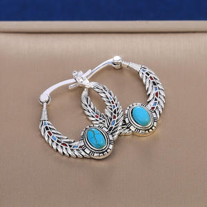 Boucles d'oreilles Bohème en Plumes, Argent 925, Turquoise Sertie, Bijoux Quotidiens pour Femme - Product Image 4