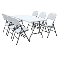 Vente de gros Tables et chaises durables en plastique pour pique-nique en plein air Table de buffet pliante en plastique HDPE robuste de 6 pieds 180cm