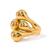 Bague ouverte géométrique en acier inoxydable plaqué or 18 carats avec zircon, pour femme, texturée, tendance, minimaliste, étanche, hypoallergénique
