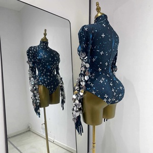 Body de lentejuelas de cuello alto <span class=keywords><strong>para</strong></span> mujer, estilo industrial, <span class=keywords><strong>para</strong></span> cantantes y bailarinas de pole dance en plataforma - Product Image 3
