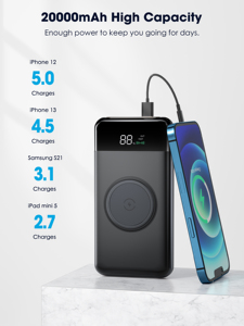 Nouveau 2025 Échantillon gratuit de produits avec logo personnalisé Portable câble intégré 20000mAh Banque d'alimentation sans fil à charge rapide de grande capacité - Product Image 5