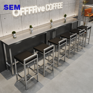Ensemble <span class=keywords><strong>table</strong></span> haute et chaises de style industriel moderne en acier inoxydable SEM pour cafés et salons de desserts – Tabourets hauts populaires - Product Image 4