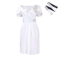 Nouvelle Robe Plissée Élégante pour Femme, Col en V, Taille Cintrée, Style Européen et Américain, Idéale pour l'Été et le Commerce Transfrontalier