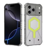 Étui de téléphone luxueux en TPU+PC antichoc avec charge magnétique sans fil, design rhombique, protection 360° pour 17/16/15/14/13 Pro HEYBINGO