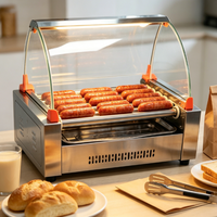 Grilleuse à saucisses commerciale HD-7 étendue avec 7 rouleaux et éclairage, machine à hot-dogs