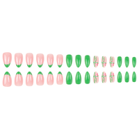 Faux ongles à presser en forme de canne à sucre de Noël, forme amande, avec French manucure verte, faits à la main, pour les fêtes d'hiver, fournisseur en gros