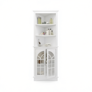 White <b>Corner</b> Storage <b>Cabinet</b> 63.3 In <b>Tall</b> 5 Tier Adjustable Shelves Freestanding <b>Bathroom</b> Living Room Bookcase Doors - Product Image 1