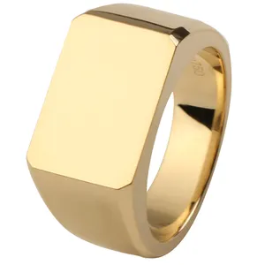 Custom Engraved 925 Silver Plated 18k Gold Ring Real Gold Signet Rectangle Plain Blank Signet Ring