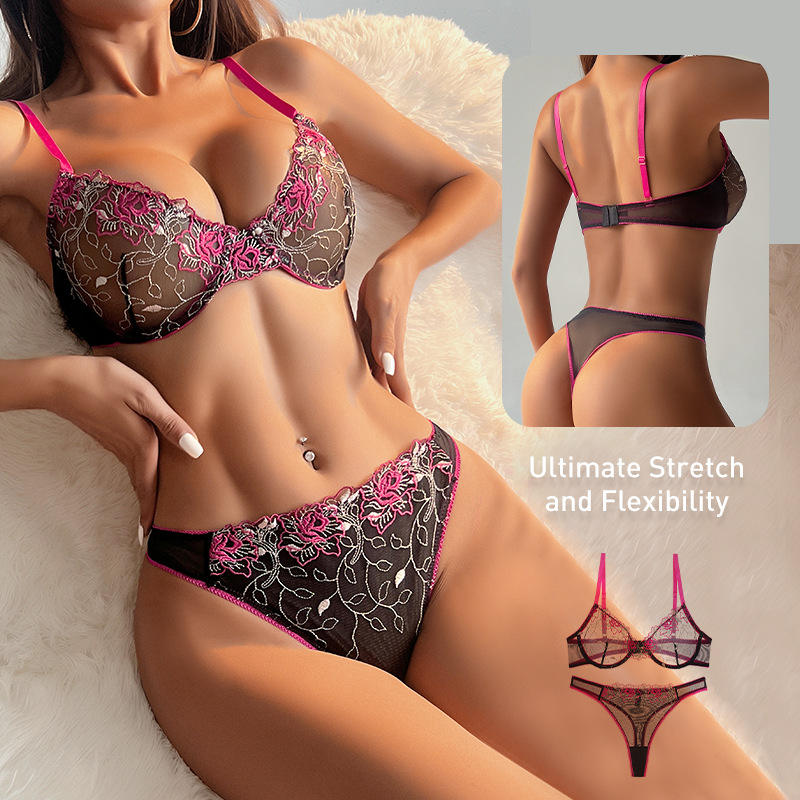 Wholesale New Arrival Beautiful Women's Sexy Bikini Lingerie Set Underwire Floral Breathable Custom OEM Supplier