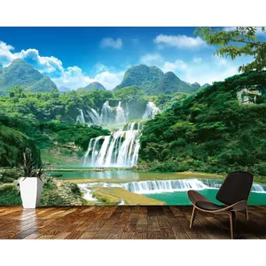 Custom 3d Mural Wallpaper Green Mountain Waterfall Mural Nature Landscape Background Wall Painting Home Decor Wallpaper