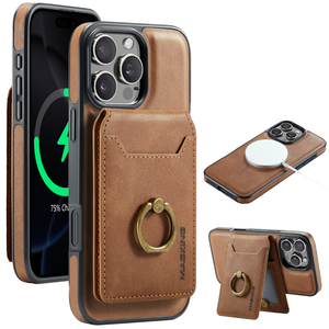 Étui de téléphone en <span class=keywords><strong>cuir</strong></span> antichoc avec support magnétique, porte-cartes et anneau métallique pour <span class=keywords><strong>iPhone</strong></span> 17 16 15 <span class=keywords><strong>14</strong></span> 13 Pro Max - Product Image 1