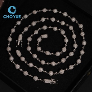 Collar Cubano de Plata de Ley 925 con Moissanita de 8mm, Cadena de Eslabones con Bolas, Joyería Fina Personalizada Estilo Hip Hop - Product Image 4