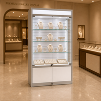 Vitrine de présentation de bijoux blanche lumineuse personnalisée avec étagères et serrure pour magasin de bijoux en gros