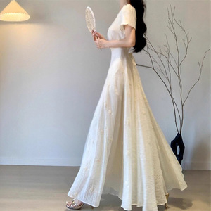 Bellflower French First Love Dress O-Neck A-line Long Dress Natural Waistline For Daily Dates Parties Tourism Beach Camping - Product Image 1