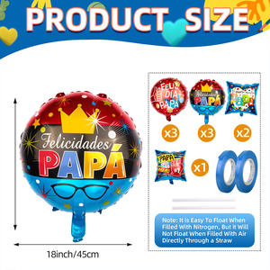 Ballons en aluminium de <span class=keywords><strong>18</strong></span> pouces, 9 pièces, décoration espagnole pour la fête des pères, dessin animé Papa, sphère, ambiance, décoration de la maison - Product Image 3