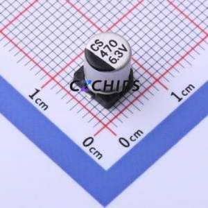 ตัวเก็บประจุแบบอิเล็กโทรไลต์อะลูมิเนียม SMD รุ่น CS0J471M-CRE77 ขนาด D6.3xL7.7 มม. ความจุ 470uF 20% แรงดัน 6.3V กระแสไฟ 120mA ความถี่ 120Hz - Product Image 1