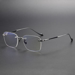 80956リムレス日本ブランド長方形チタン眼鏡フレームハイエンドピュアフレームレス光学眼鏡 - Product Image 4