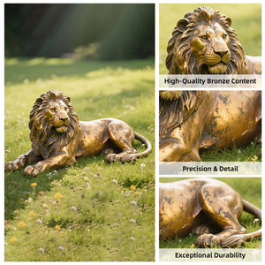 Statue de lion couché en bronze décorative pour parc extérieur, sculpture en métal grandeur nature pour jardin - Product Image 4