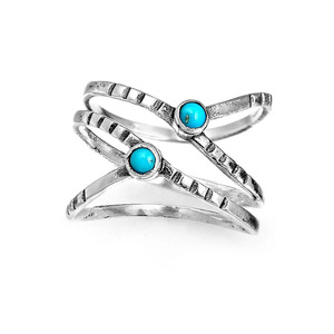 Anillos de Turquesa T0229 con Engaste de Bisel, Piedra Natural Redonda, Joyería de Moda Unisex, Regalo - Product Image 5