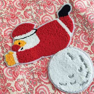 Bolso de lona artístico con decoración de parche de Papá Noel de chenilla para Navidad - Product Image 1