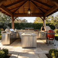 Muebles de Cocina Modernos para Exteriores, Sistema de Gabinetes de Aluminio Personalizados, Isla de Cocina para Jardín con Barbacoa, Resistente a la Intemperie, para Patio Trasero, OEM