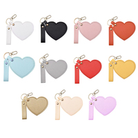 Cadeau de la Saint-Valentin CF, miroir de maquillage en forme de cœur, porte-clés en cuir PU, miroir de poche HD personnalisé pour femmes et filles
