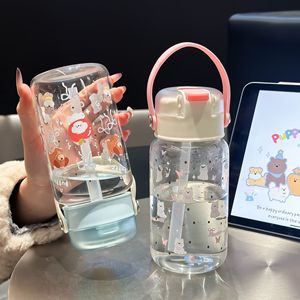 Glass Straw <b>Cup</b> <b>Large</b> Capacity With Carrying Rope Back To School Student Water Bottle Portable Tea Mug - Product Image 2